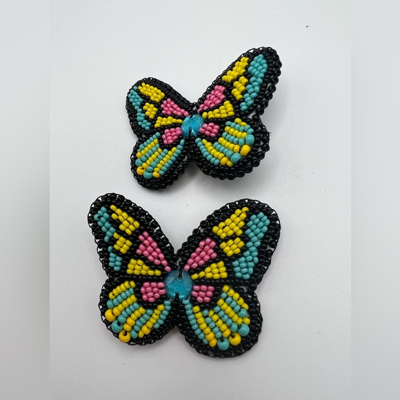 Colorful & Flirty Beaded Embroidery Butterfly -Cute Statement Butterfly Earrings - Picture 2 of 7
